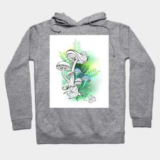 Outline mushrooms on forest background Hoodie